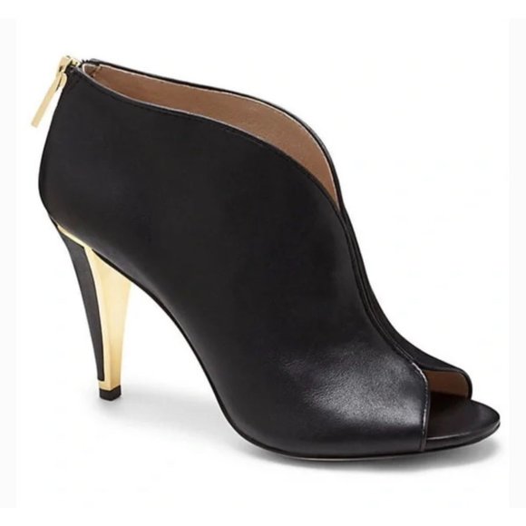 Louise et‎ Cie Black Gold Trim Leather Peep Toe Booties 8.5 - Picture 1 of 13